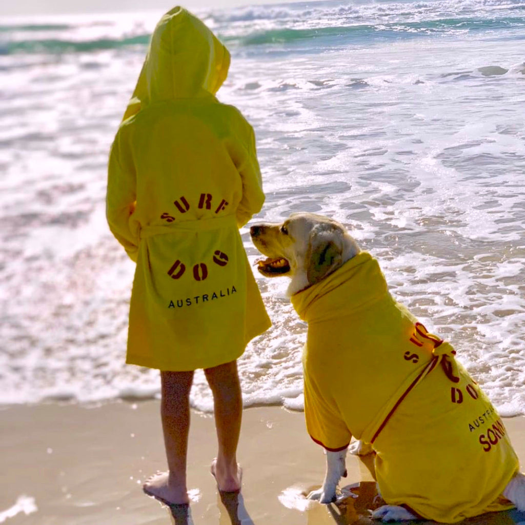 Towelling robes for the beach (or bath). Towelling Robes for kids and adults. Take you from bath to the beach! Matching our Surfdog Australia Dog Drying Coats. Sizes 6yrs to Adult.